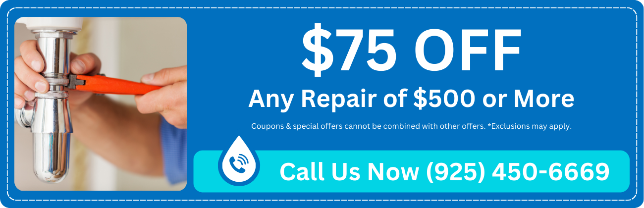 $75 off any plumbing repair of $500 or more in California. Offer applies to various plumbing services including pipe repairs, faucet repairs, toilet repairs, and more. Discount cannot be combined with other offers and exclusions may apply. Ideal for plumbing upgrades, installations, replacements, maintenance, and tune-ups. Services include water heater repairs, drain cleaning, leak detection, and pipe replacement. Find expert plumbing solutions with our special repair discount offer. Keywords: plumbing services near me, plumbing repair near me, pipe repair near me, faucet repair near me, toilet repair near me, plumbing upgrades near me, plumbing installation near me, plumbing replacement near me, plumbing maintenance near me, plumbing tune-up near me, drain cleaning near me, water heater repair near me, leak detection near me, pipe replacement near me, emergency plumbing services near me, plumbing solutions near me, affordable plumbing repair near me, professional plumbing services near me, plumbing repair services near me, plumbing installation near me, plumbing replacement services near me, plumbing maintenance near me, plumbing tune-up services near me, emergency plumbing services near me, pipe repair services near me, faucet repair near me, toilet repair near me, leak detection services near me, drain cleaning services near me, water heater repair near me, water heater installation near me, water heater replacement near me, sewer line repair near me, sewer line installation near me, pipe replacement services near me, plumbing upgrades near me, plumbing service companies near me, residential plumbing services near me, commercial plumbing services near me, affordable plumbing services near me, expert plumbing repair near me, Plumbing Repair and Installation Antioch, Plumbing Repair and Installation Bethel Island, Plumbing Repair and Installation Brentwood, Plumbing Repair and Installation Byron, Plumbing Repair and Installation Concord, Plumbing Repair and Installation Pleasant Hill, Plumbing Repair and Installation Knightsen, Plumbing Repair and Installation Oakley, Plumbing Repair and Installation Pittsburg, Plumbing Repair and Installation Walnut Creek, Plumbing Repair and Installation Discovery Bay, Plumbing Repair and Installation Bay Point, Plumbing Repair and Installation Clayton.