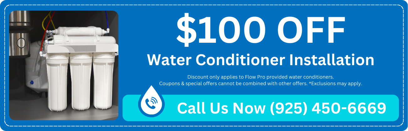 Coupon for $100 off water conditioner installation from Flow Pro Plumbing. Save on water conditioner upgrades and installation services. Discount applies to Flow Pro provided water conditioners only. Coupons cannot be combined with other offers; exclusions may apply. Ideal for improving water quality with professional plumbing services in Brentwood, CA. Keywords: Plumbing services near me, plumbing repair near me, plumbing installation near me, plumbing replacement near me, plumbing maintenance near me, plumbing tune-up near me, water conditioner installation near me, water conditioner repair near me, water conditioner replacement near me, water conditioner maintenance near me, water conditioner upgrades near me, residential plumbing services near me, professional plumbing services near me, local plumbing services near me, plumbing solutions near me, water treatment installation near me, water filtration system near me, Plumbing contractors near me, emergency plumbing services near me, affordable plumbing services near me, licensed plumbers near me, expert plumbing repair near me, plumbing system installation near me, plumbing system replacement near me, plumbing system maintenance near me, plumbing system tune-up near me, water conditioner setup near me, water conditioner troubleshooting near me, water conditioner installation deals near me, water conditioner upgrade services near me, water conditioner service near me, whole house water conditioner installation near me, local water conditioner repair near me, professional water conditioner replacement near me, water conditioner maintenance services near me, plumbing inspection near me, residential water conditioning services near me, Water Conditioner Installation Antioch, Water Conditioner Installation Bethel Island, Water Conditioner Installation Brentwood, Water Conditioner Installation Byron, Water Conditioner Installation Concord, Water Conditioner Installation Pleasant Hill, Water Conditioner Installation Knightsen, Water Conditioner Installation Oakley, Water Conditioner Installation Pittsburg, Water Conditioner Installation Walnut Creek, Water Conditioner Installation Discovery Bay, Water Conditioner Installation Bay Point, Water Conditioner Installation Clayton.
